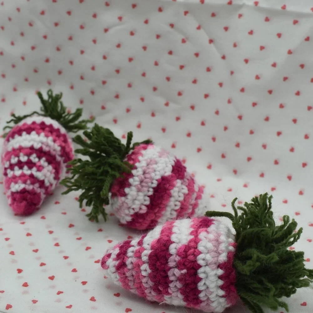 Crochet Catnip Strawberry Cat Toys Set of Three HAND CRAFTED